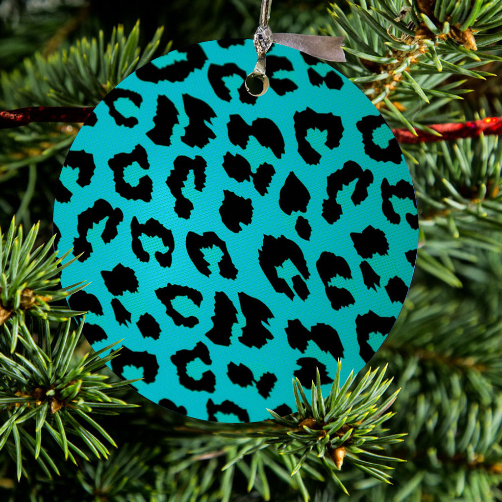 Teal Black Leopard Skin Spots Ceramic Ornament, view 2