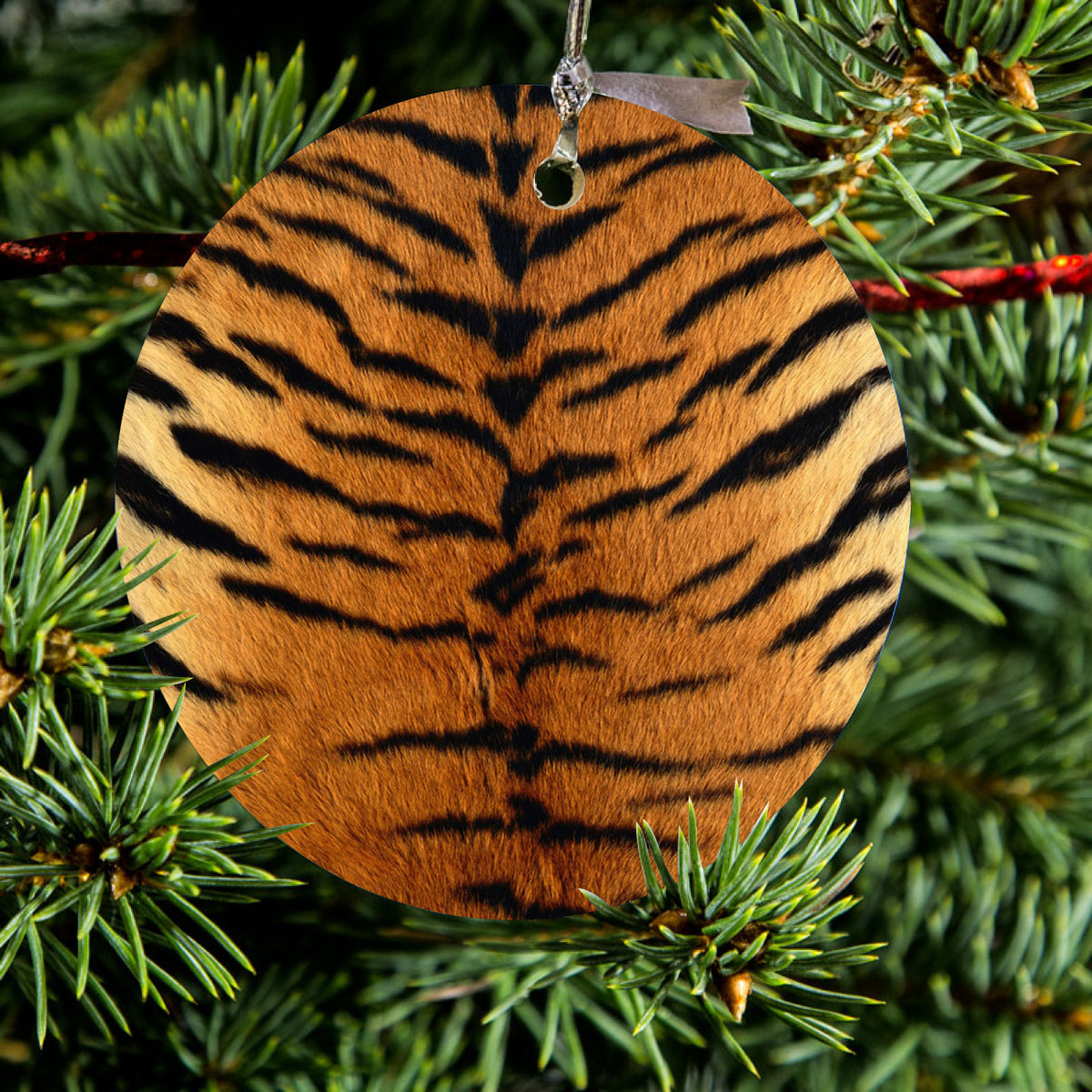 Yellow Black Tiger Fur Skin Print Ceramic Ornament, view 2