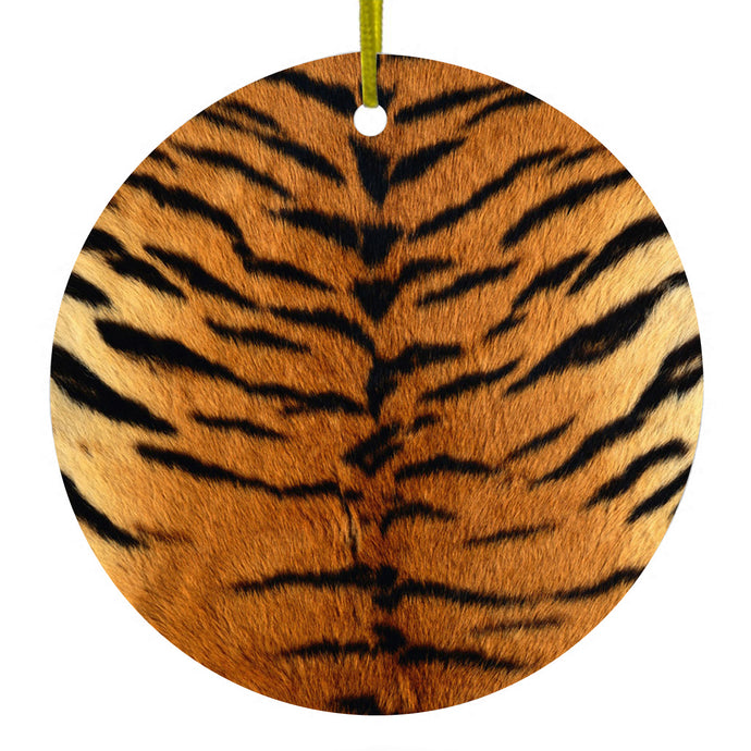 Yellow Black Tiger Fur Skin Print Ceramic Ornament