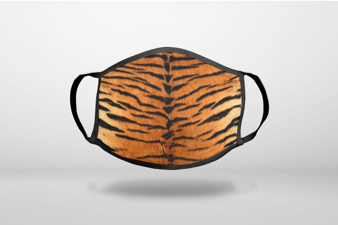 Yellow Black Tiger Fur Skin Print - 3-Ply Reusable Soft Face Mask Covering, Unisex, Cotton Inner Layer