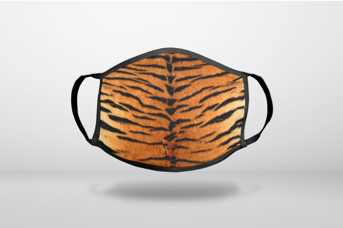 Yellow Black Tiger Fur Skin Print - 3-Ply Reusable Soft Face Mask Covering, Unisex, Cotton Inner Layer
