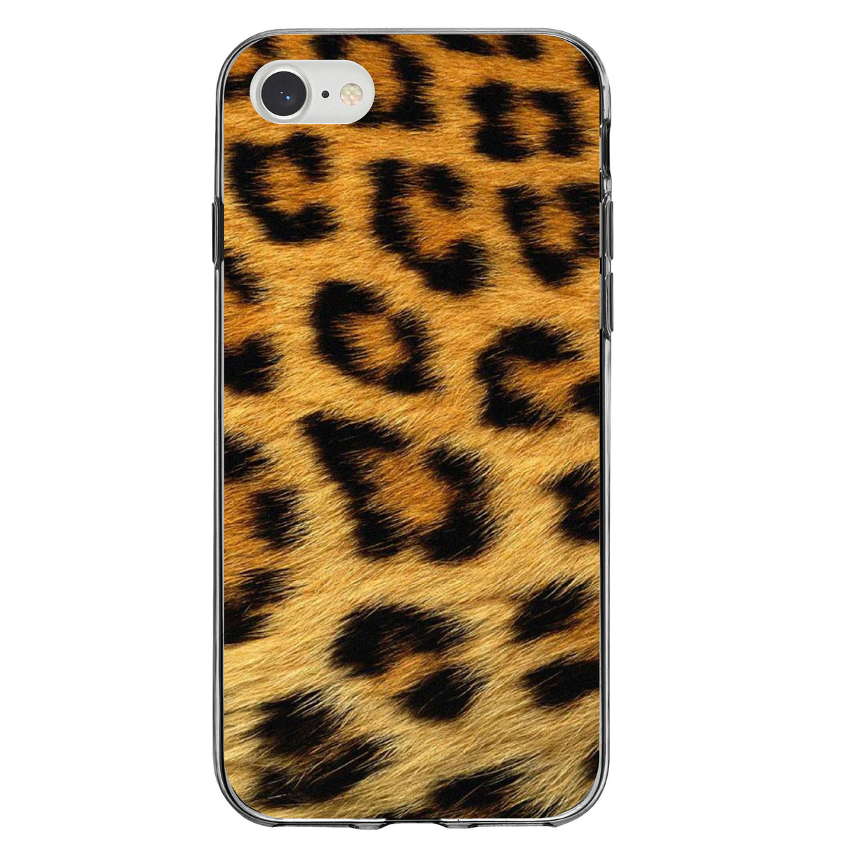 Brown Black Leopard Fur Skin Print Clear Shockproof iPhone Case, view 5