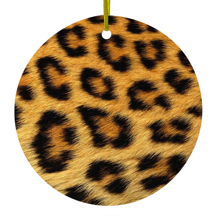 Brown Black Leopard Fur Skin Print Ceramic Ornament
