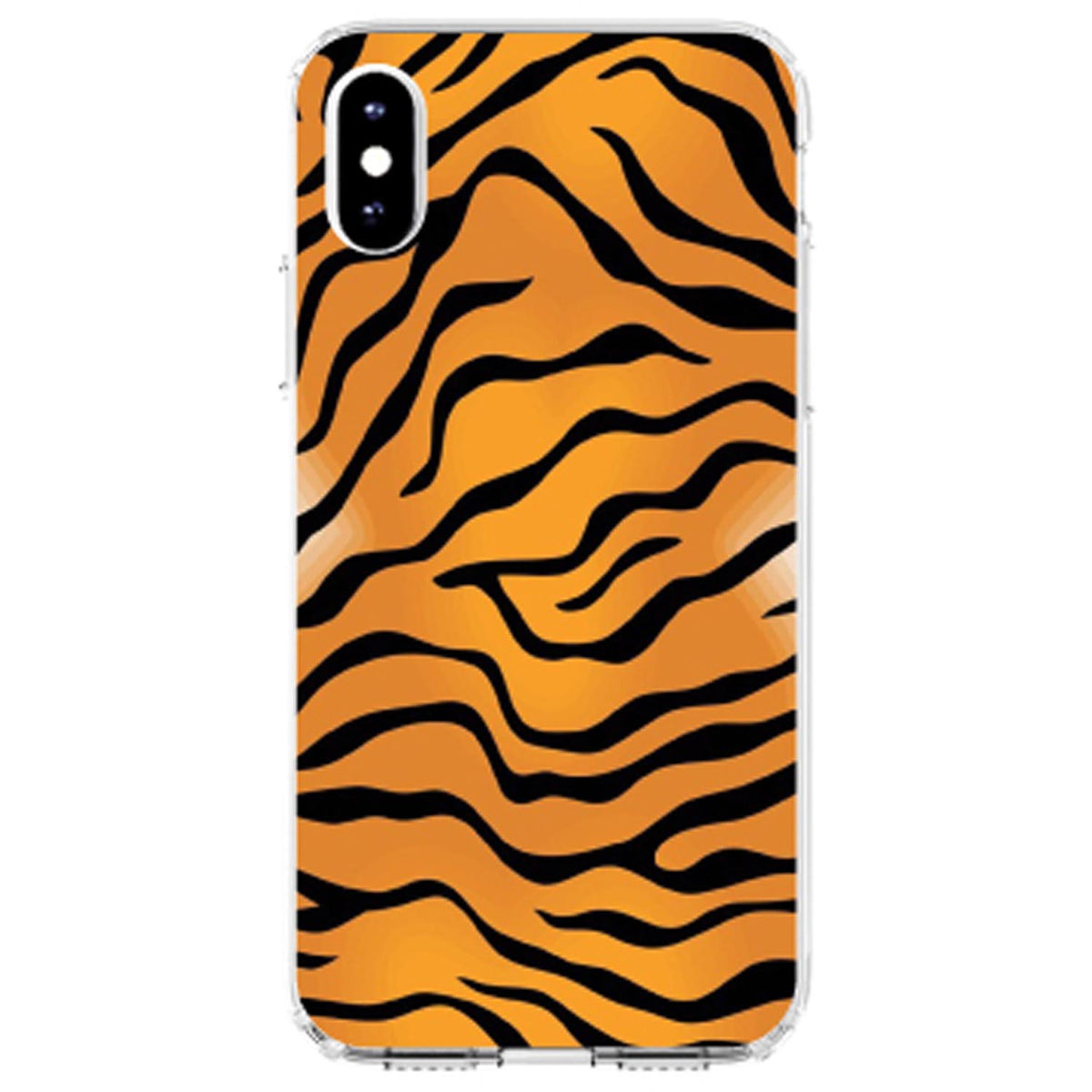 Orange Black White Tiger Skin Print Clear Shockproof iPhone Case, view 2