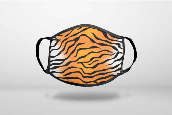 Orange Black White Tiger Skin Print - 3-Ply Reusable Soft Face Mask Covering, Unisex, Cotton Inner Layer