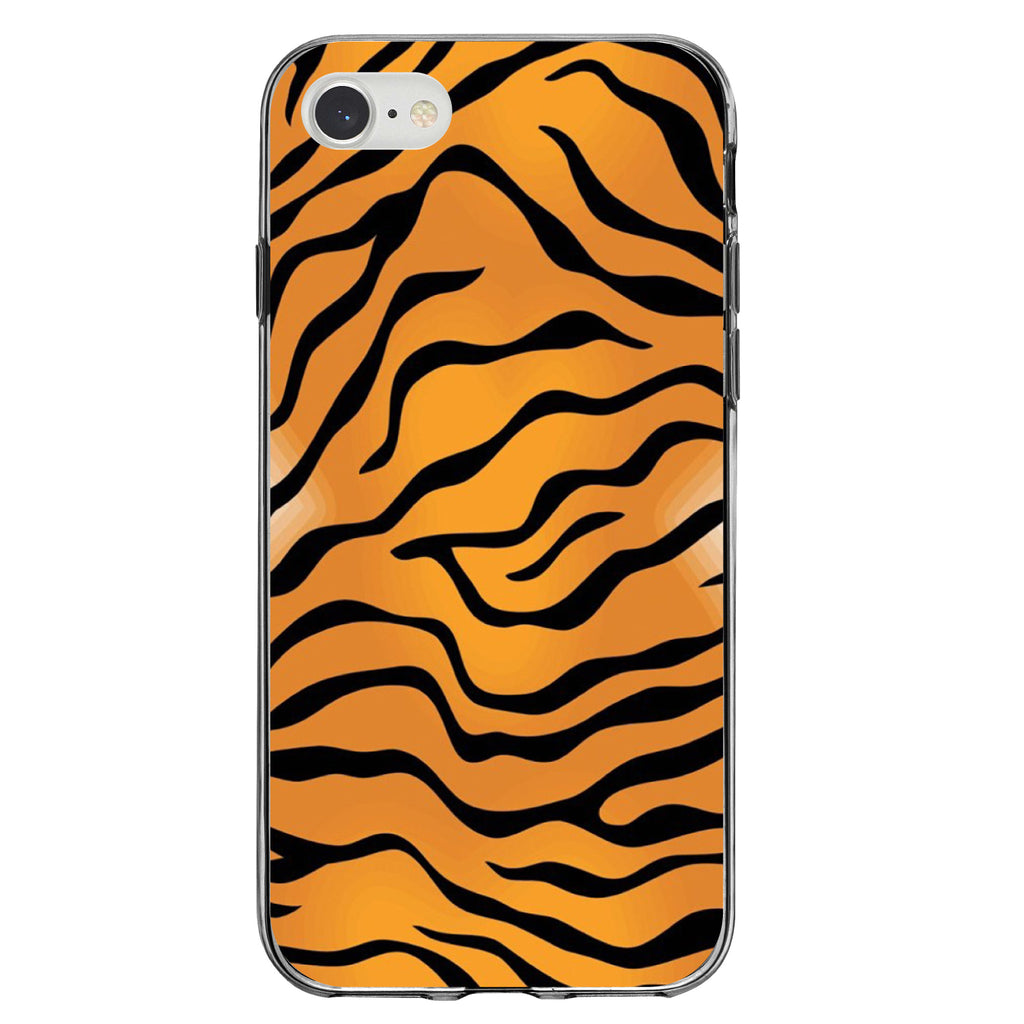 Orange Black White Tiger Skin Print Clear Shockproof iPhone Case, view 5