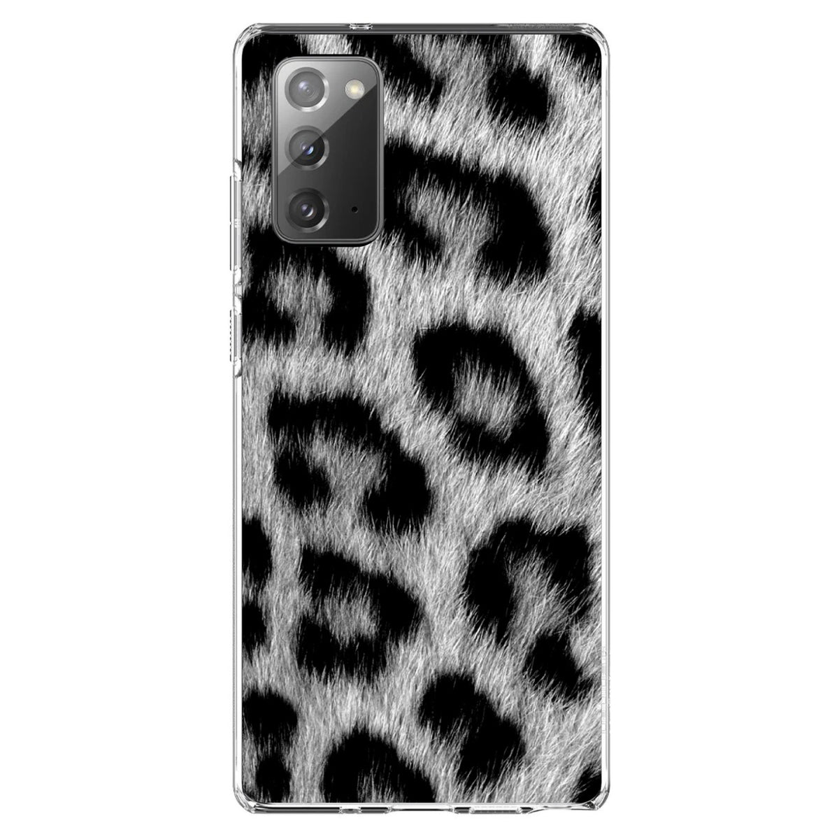 Black White Snow Leopard Fur Print Clear Shockproof iPhone Case, view 8