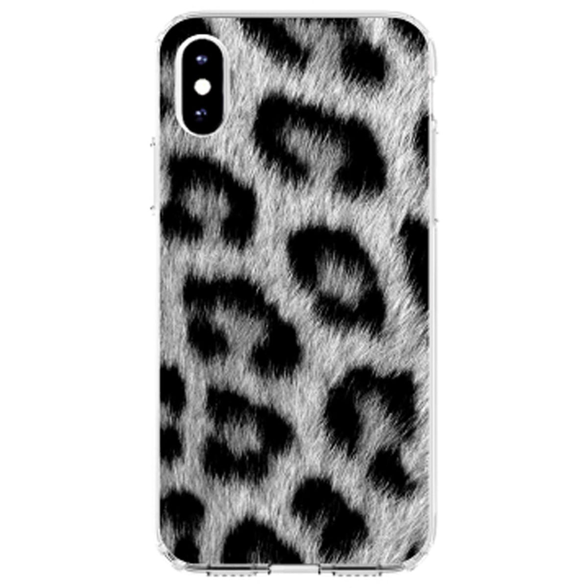 Black White Snow Leopard Fur Print Clear Shockproof iPhone Case, view 2