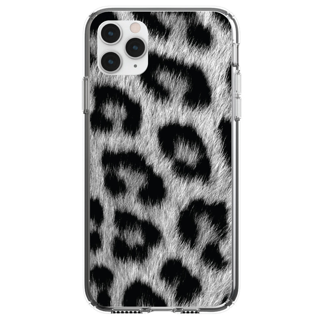 Black White Snow Leopard Fur Print Clear Shockproof iPhone Case