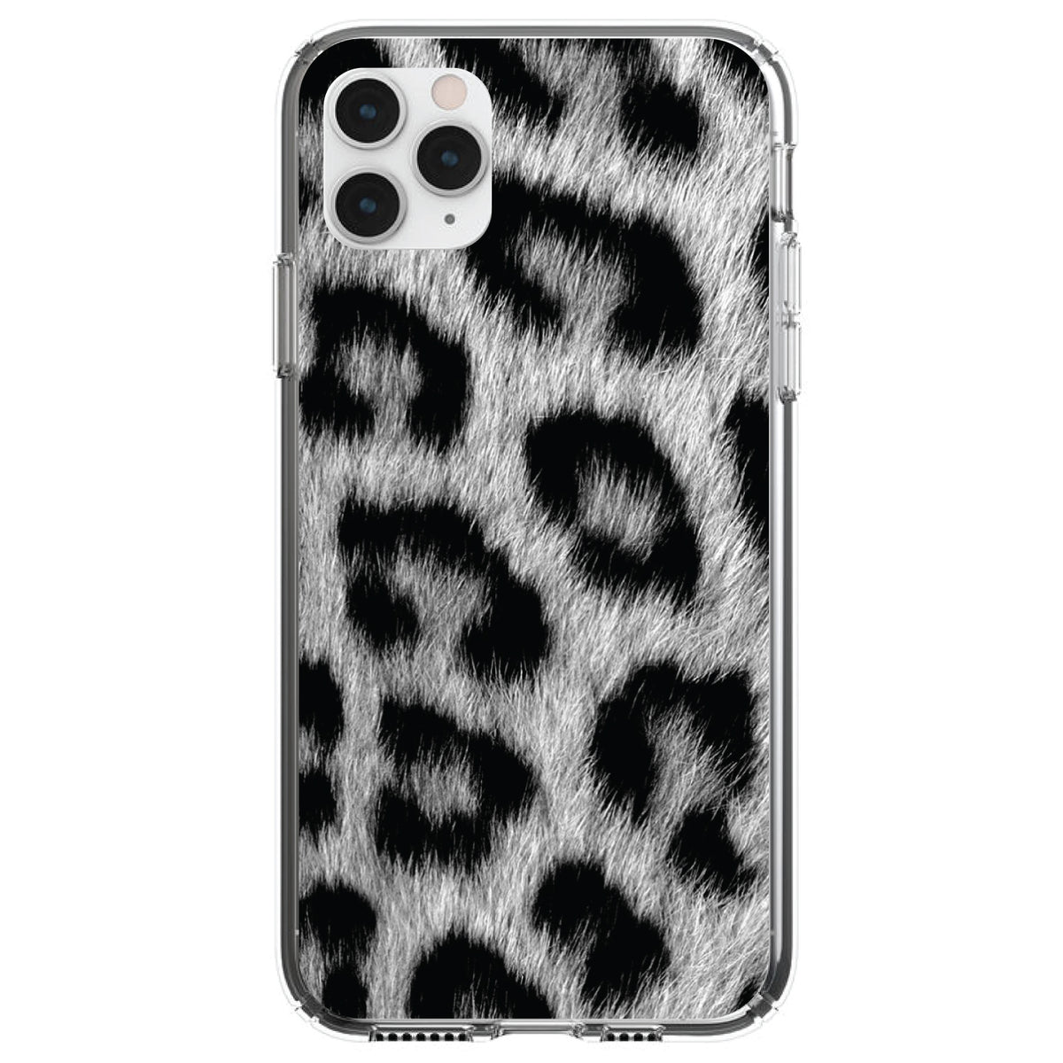Black White Snow Leopard Fur Print Clear Shockproof iPhone Case