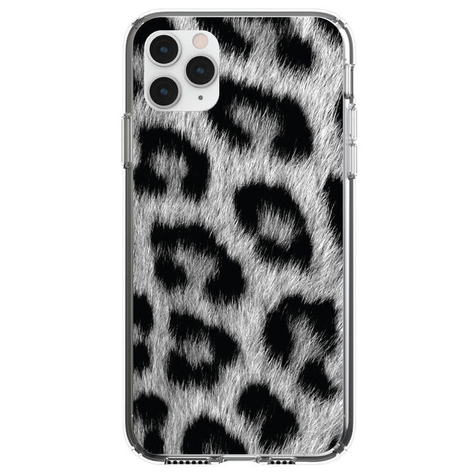 DistinctInk® Clear Shockproof Hybrid Case for Apple iPhone / Samsung Galaxy / Google Pixel - Black White Snow Leopard Fur  Print