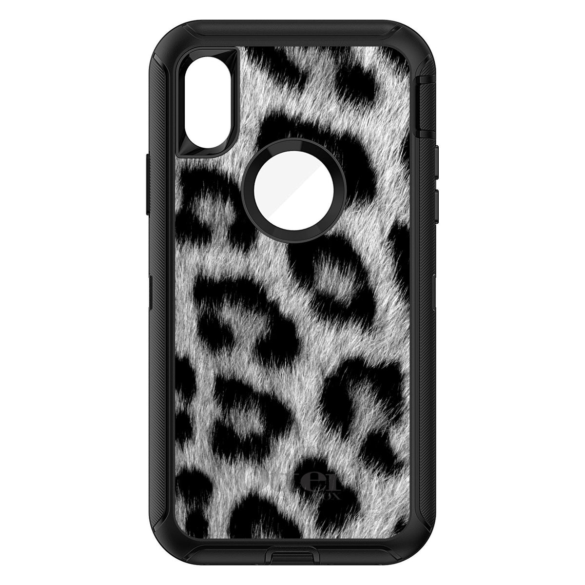 Black White Snow Leopard Fur OtterBox Defender Case for iPhone & Galaxy, view 3