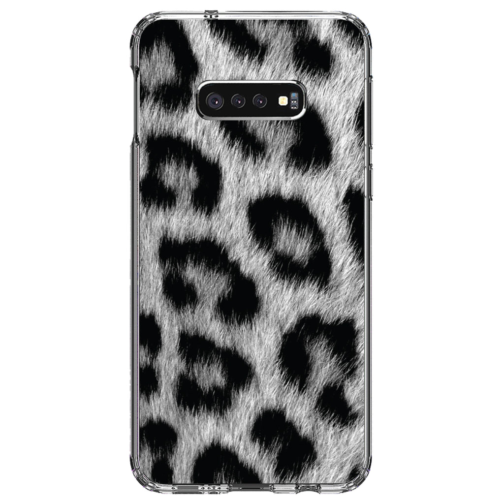 Black White Snow Leopard Fur Print Clear Shockproof iPhone Case, view 18