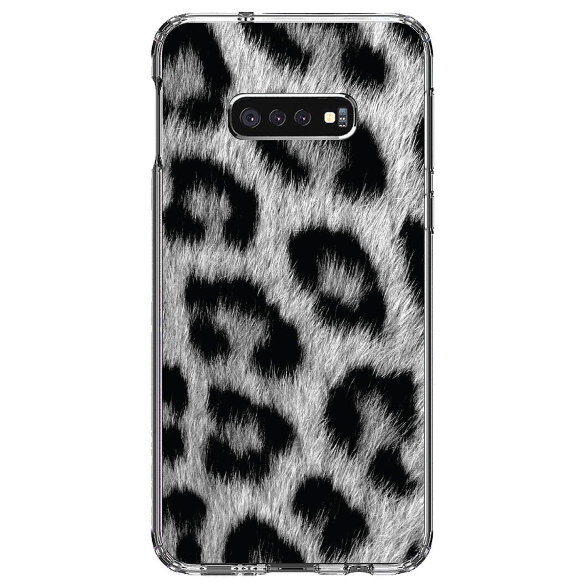 Black White Snow Leopard Fur Print Clear Shockproof iPhone Case, view 18