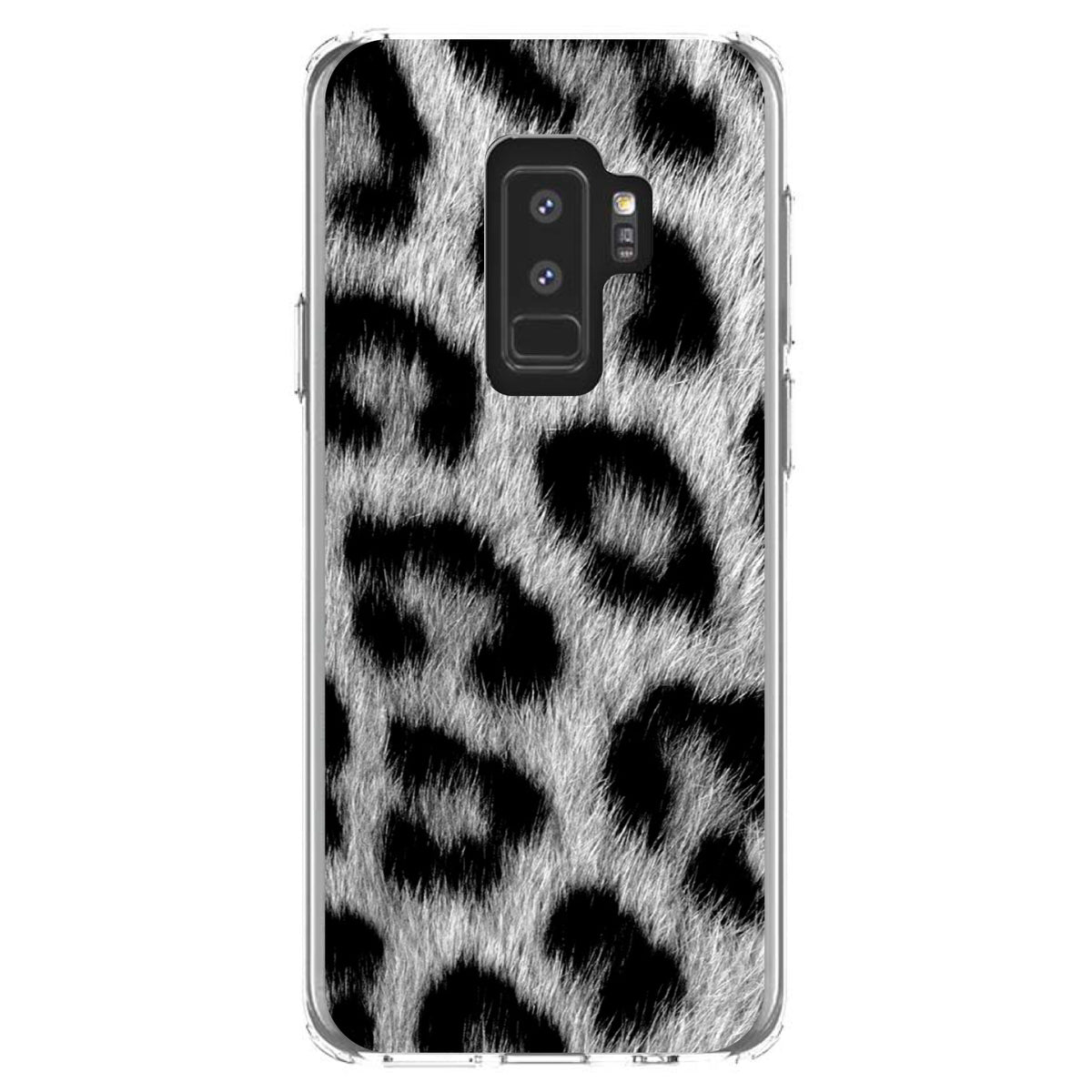 Black White Snow Leopard Fur Print Clear Shockproof iPhone Case, view 20