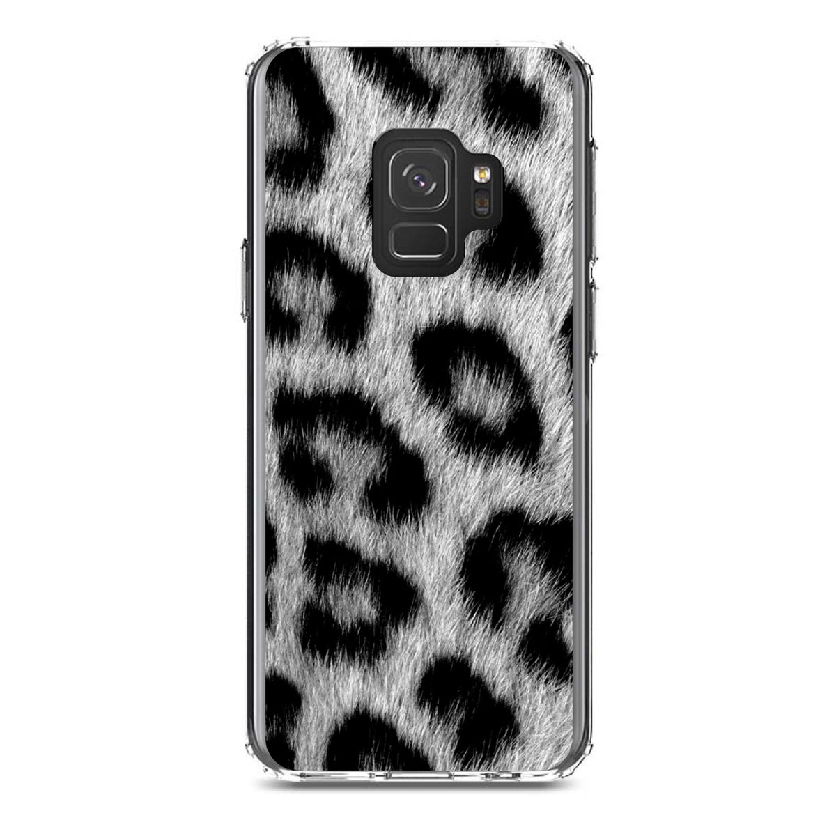 Black White Snow Leopard Fur Print Clear Shockproof iPhone Case, view 19