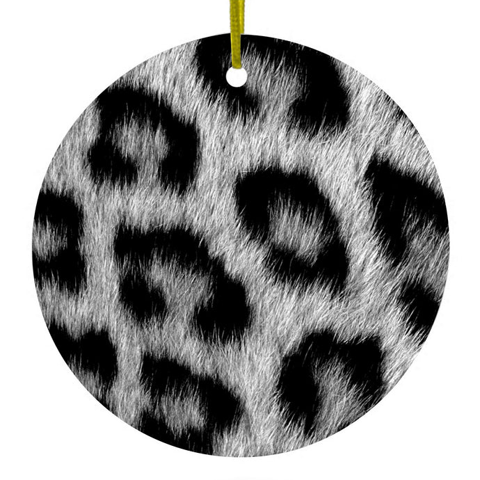 Black White Snow Leopard Fur  Print Ceramic Ornament