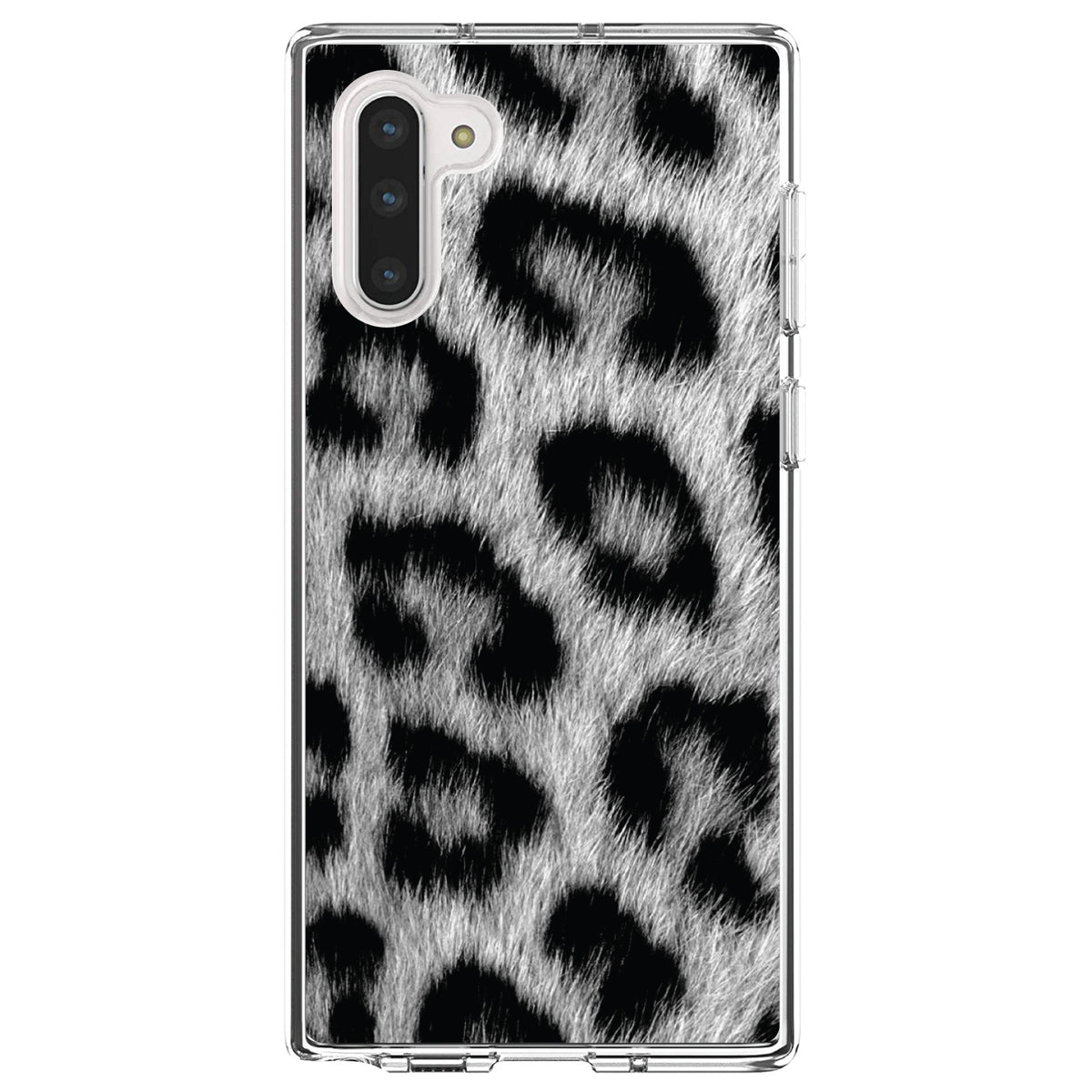 Black White Snow Leopard Fur Print Clear Shockproof iPhone Case, view 9