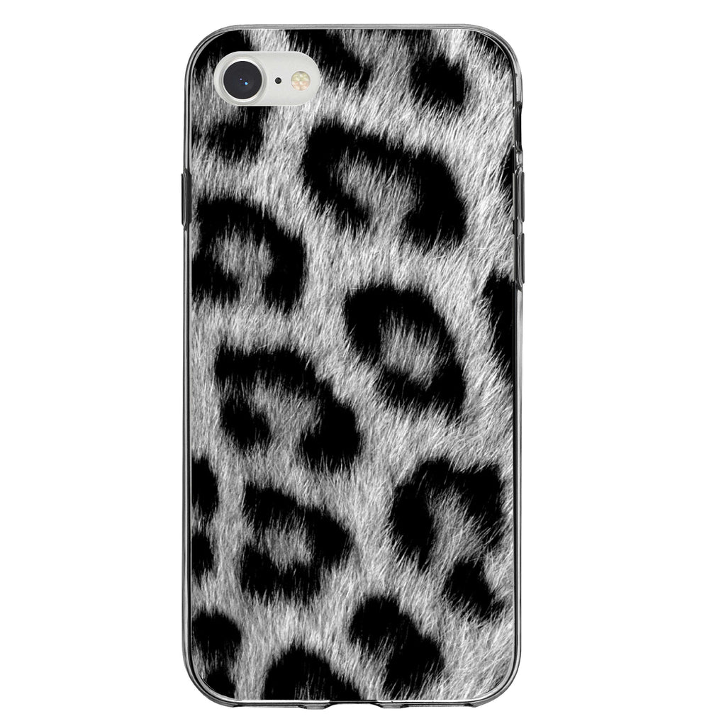 Black White Snow Leopard Fur Print Clear Shockproof iPhone Case, view 5