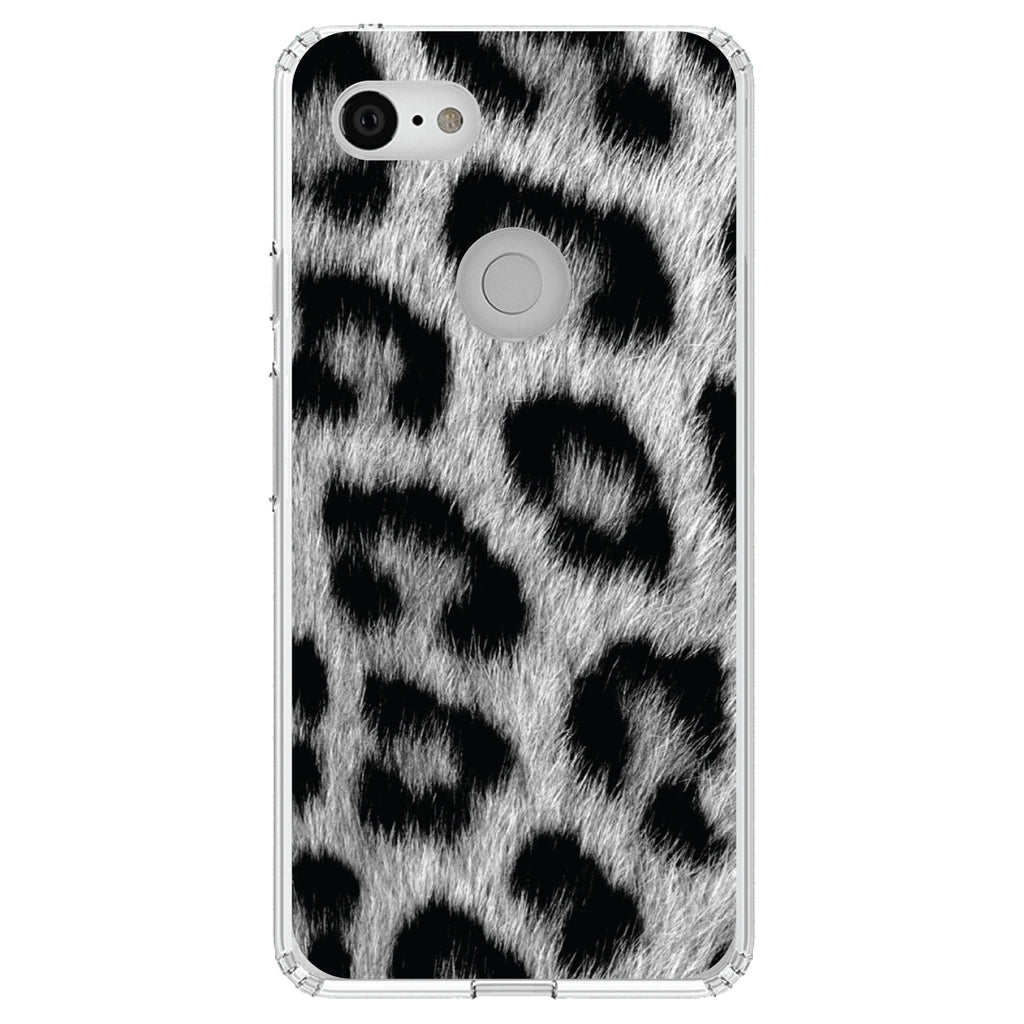 Black White Snow Leopard Fur Print Clear Shockproof iPhone Case, view 21