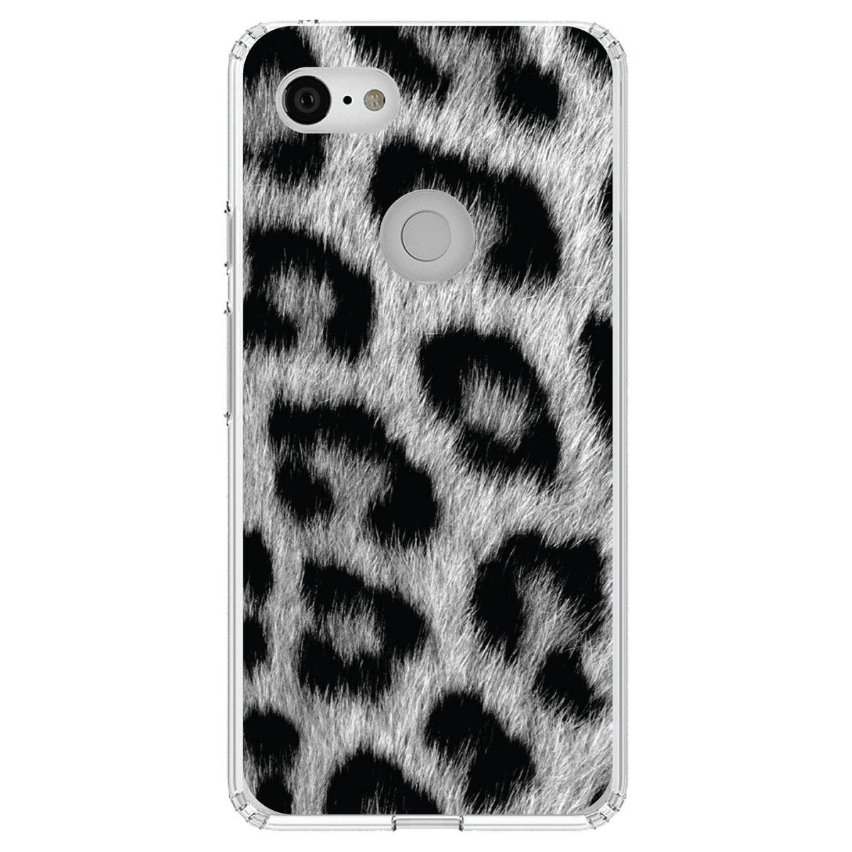 Black White Snow Leopard Fur Print Clear Shockproof iPhone Case, view 21