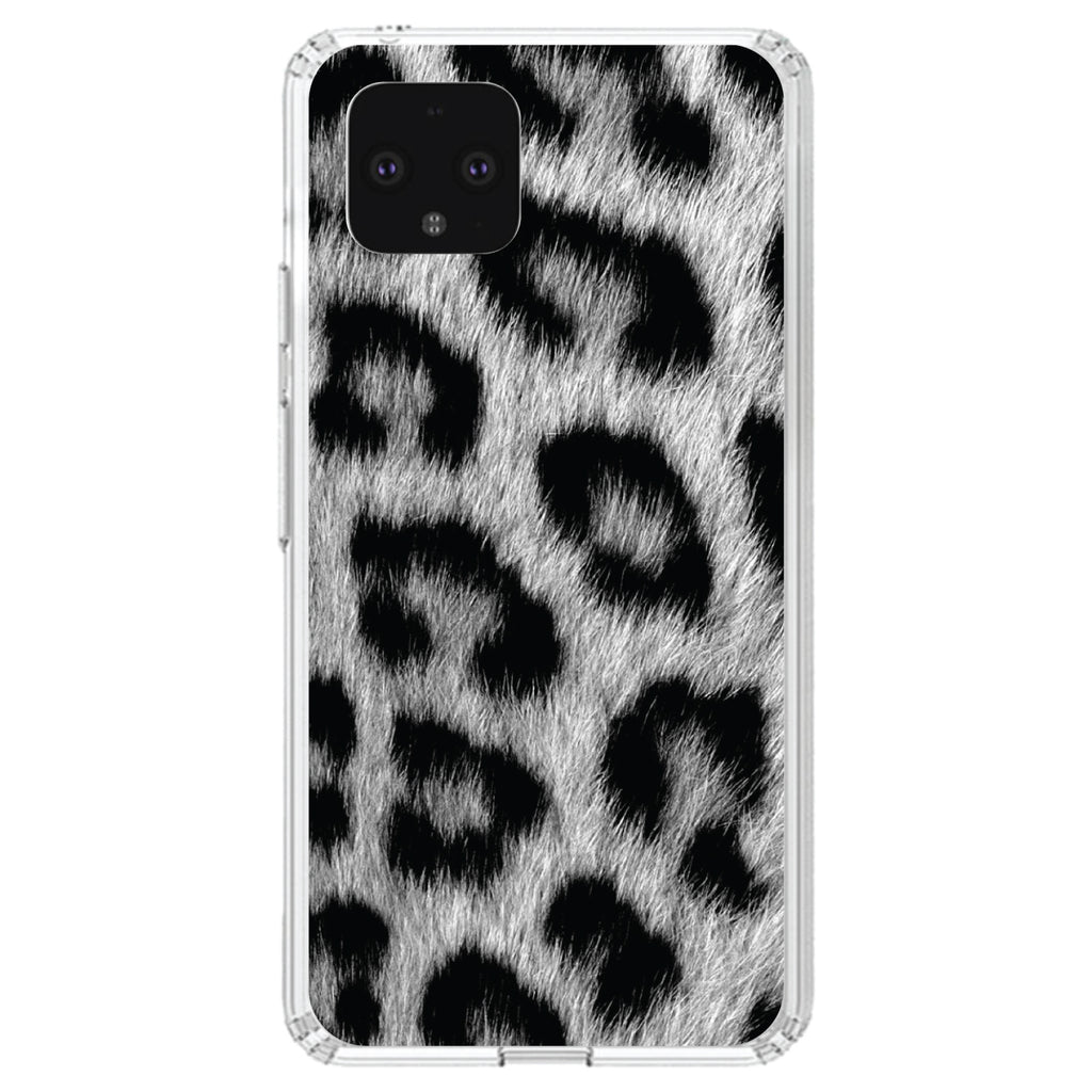 Black White Snow Leopard Fur Print Clear Shockproof iPhone Case, view 24