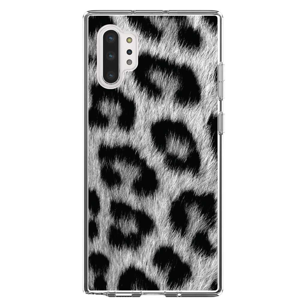 Black White Snow Leopard Fur Print Clear Shockproof iPhone Case, view 10
