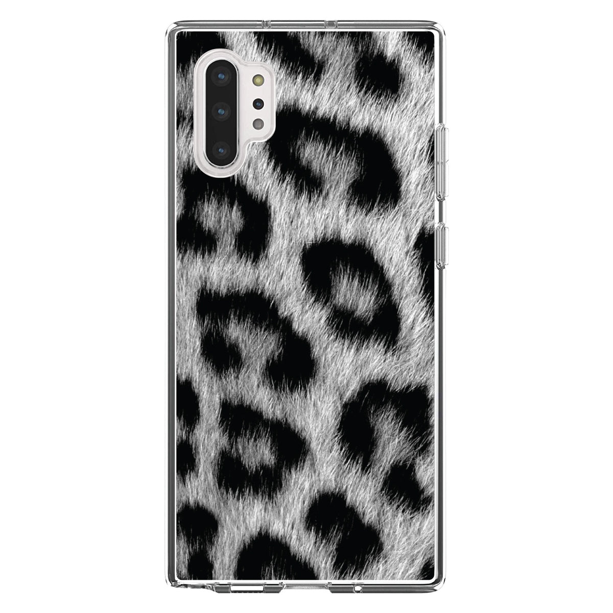 Black White Snow Leopard Fur Print Clear Shockproof iPhone Case, view 10
