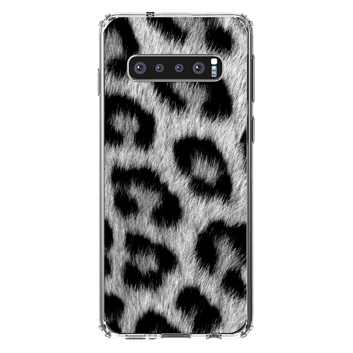 Black White Snow Leopard Fur Print Clear Shockproof iPhone Case, view 16