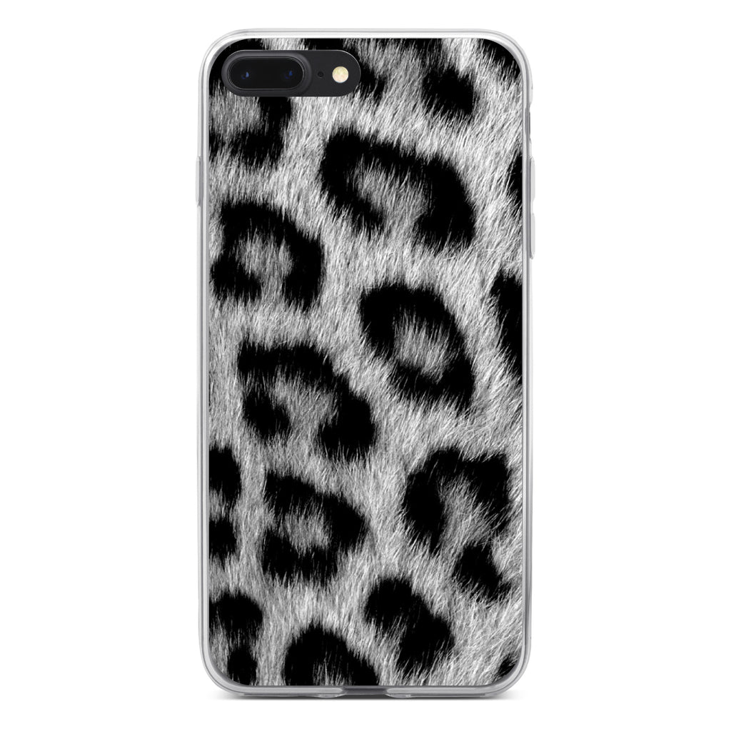 Black White Snow Leopard Fur Print Clear Shockproof iPhone Case, view 6