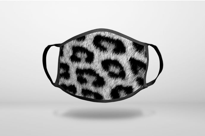Black White Snow Leopard Fur  Print - 3-Ply Reusable Soft Face Mask Covering, Unisex, Cotton Inner Layer