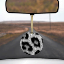 DistinctInk® Hanging Ceramic Christmas Tree Ornament with Gold String - Great Gift / Present - 2 3/4 inch Diameter - Black White Snow Leopard Fur  Print