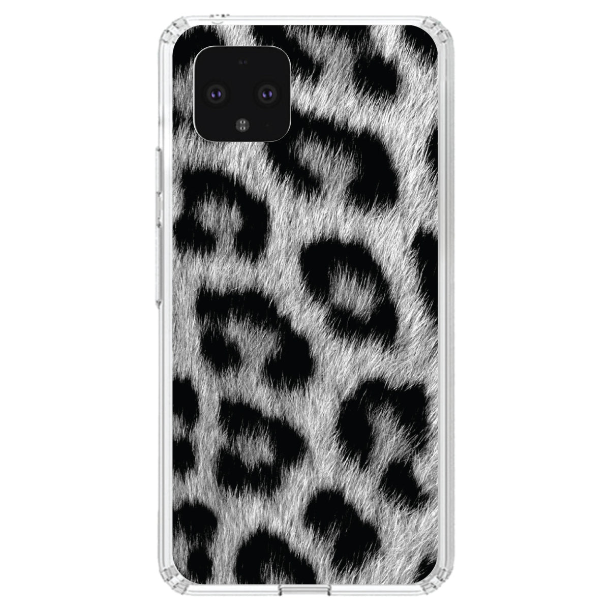 Black White Snow Leopard Fur Print Clear Shockproof iPhone Case, view 23