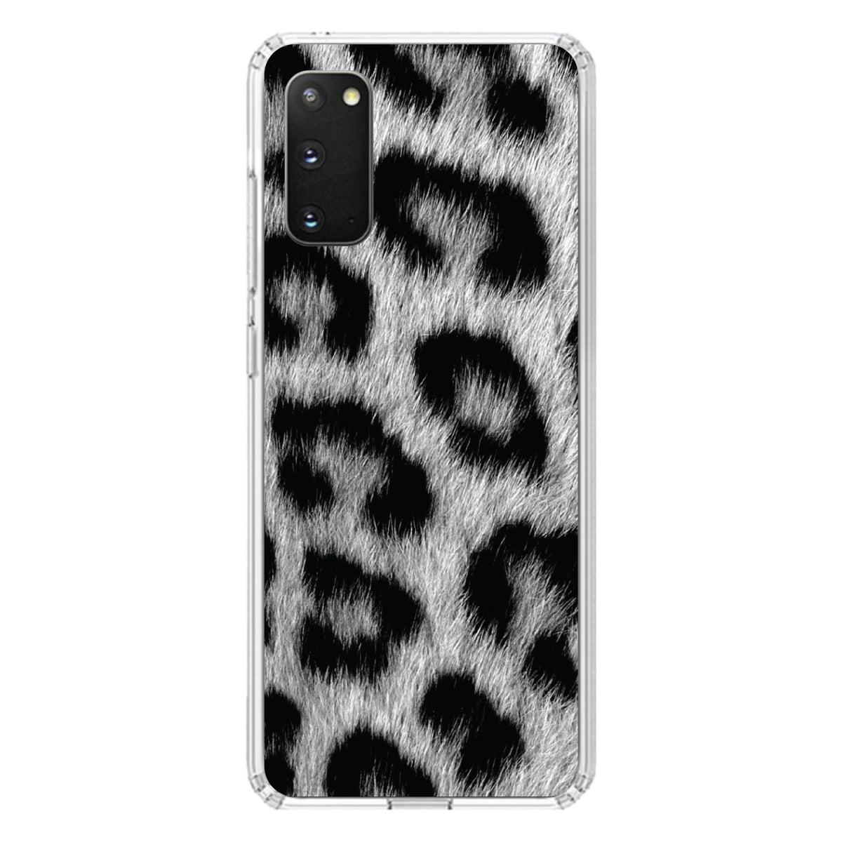 Black White Snow Leopard Fur Print Clear Shockproof iPhone Case, view 14