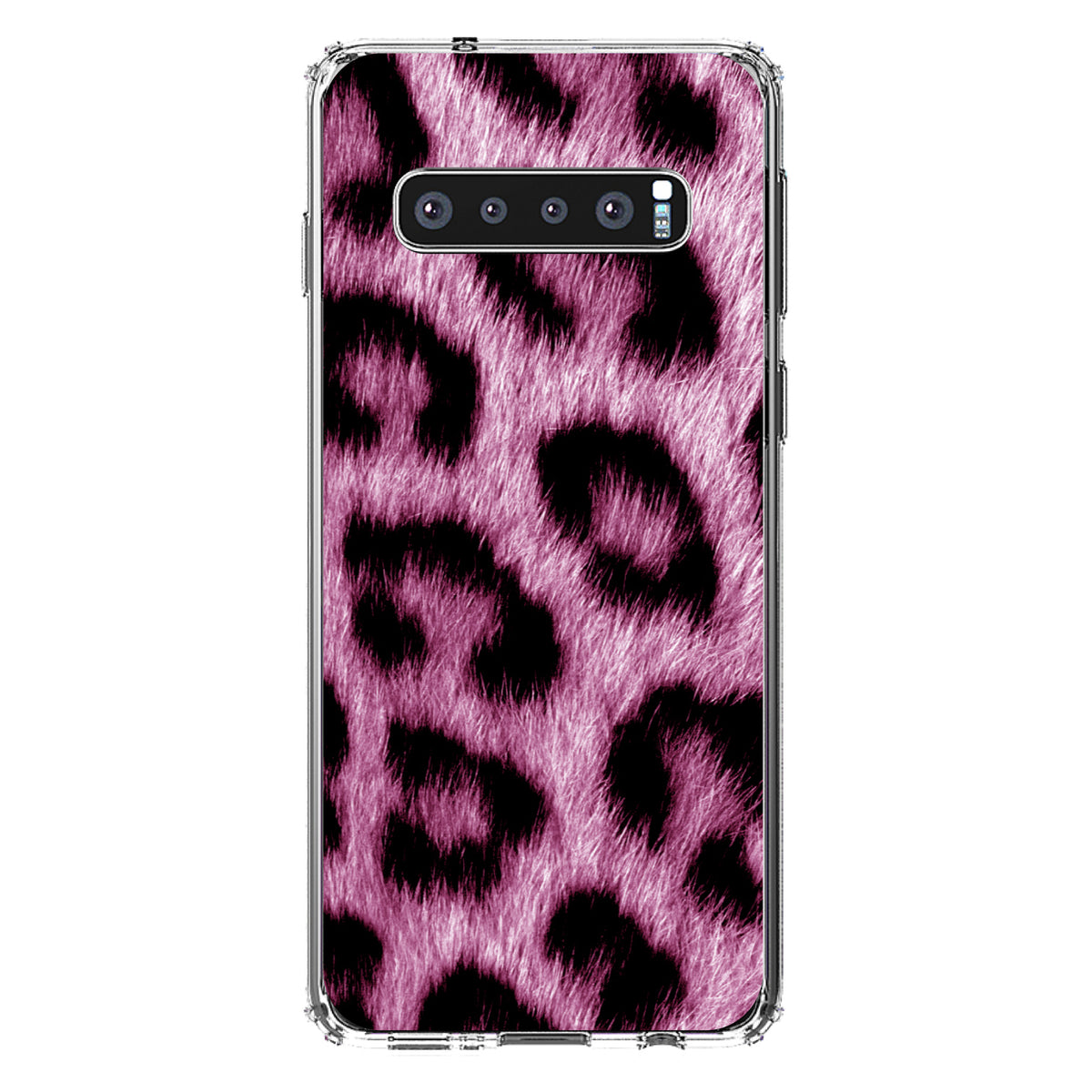 Pink Black Leopard Fur Skin Print Clear Shockproof iPhone Case, view 16