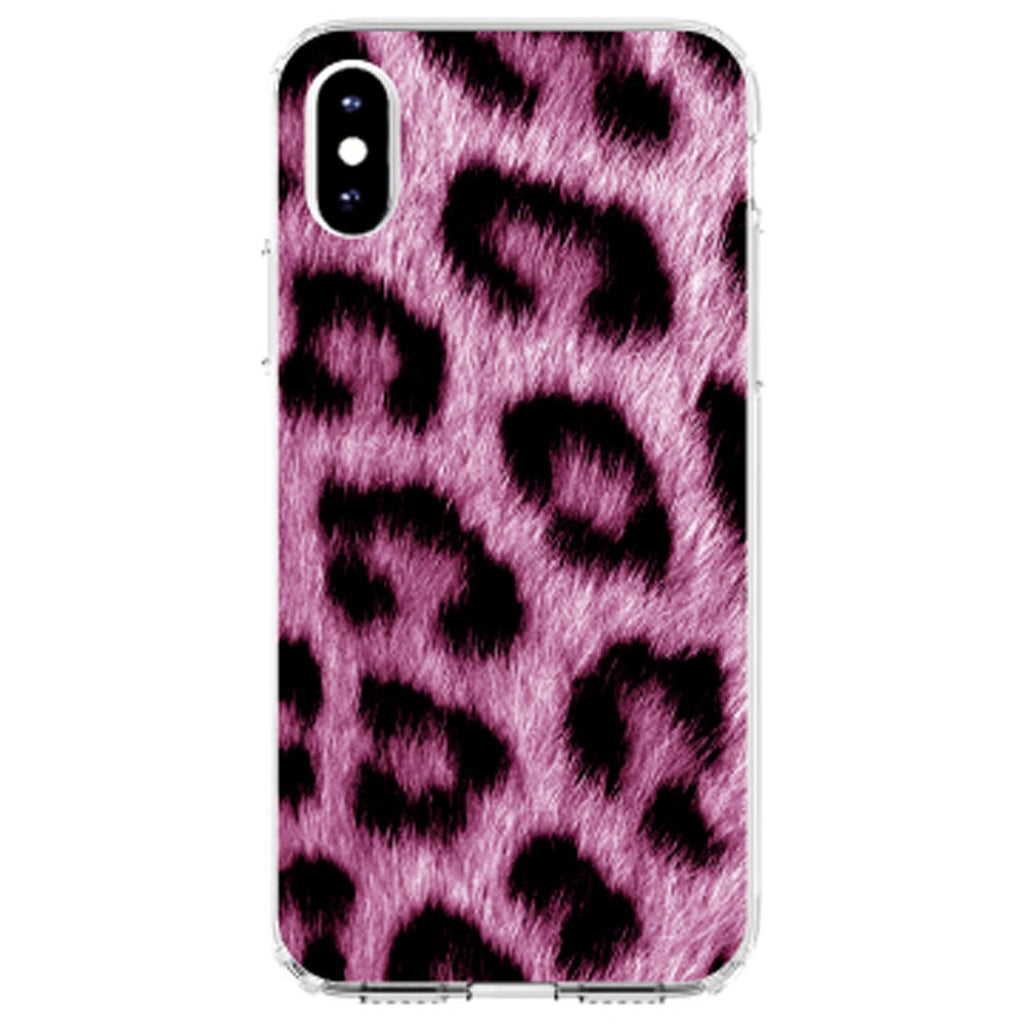 Pink Black Leopard Fur Skin Print Clear Shockproof iPhone Case, view 2