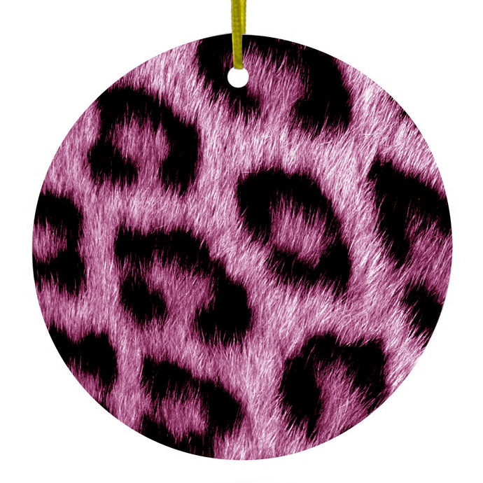 Pink Black Leopard Fur Skin Print Ceramic Ornament