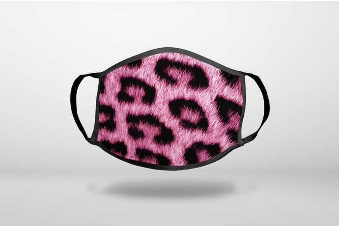 Pink Black Leopard Fur Skin Print - 3-Ply Reusable Soft Face Mask Covering, Unisex, Cotton Inner Layer