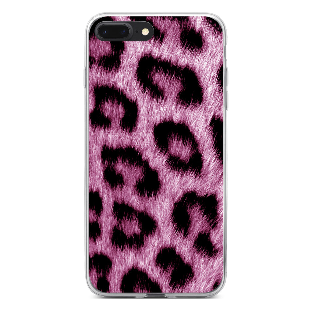 Pink Black Leopard Fur Skin Print Clear Shockproof iPhone Case, view 6