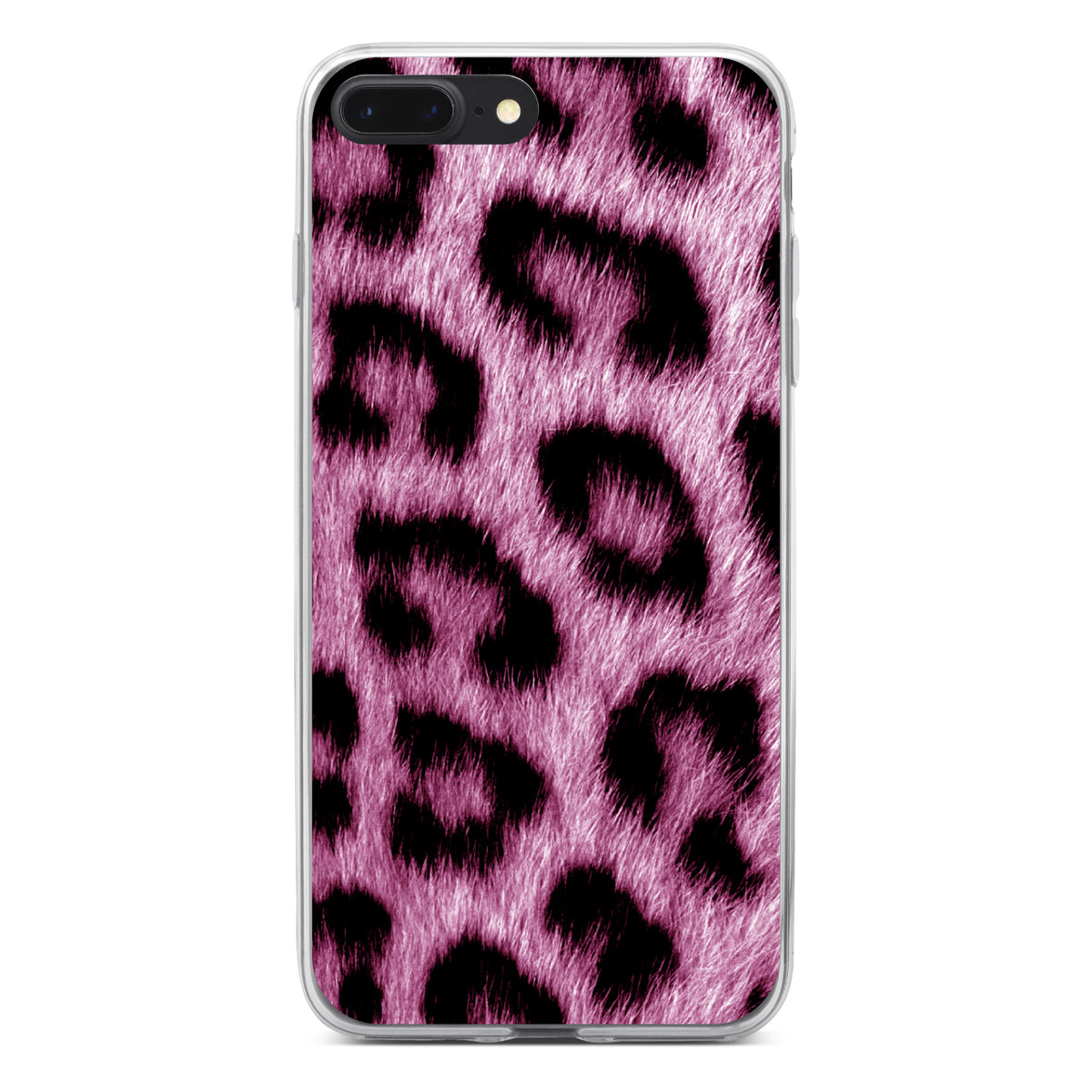 Pink Black Leopard Fur Skin Print Clear Shockproof iPhone Case, view 6