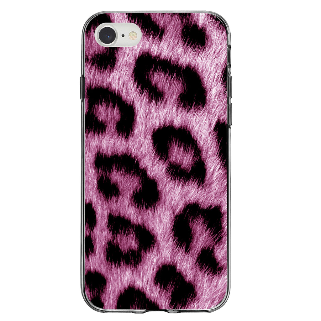 Pink Black Leopard Fur Skin Print Clear Shockproof iPhone Case, view 5