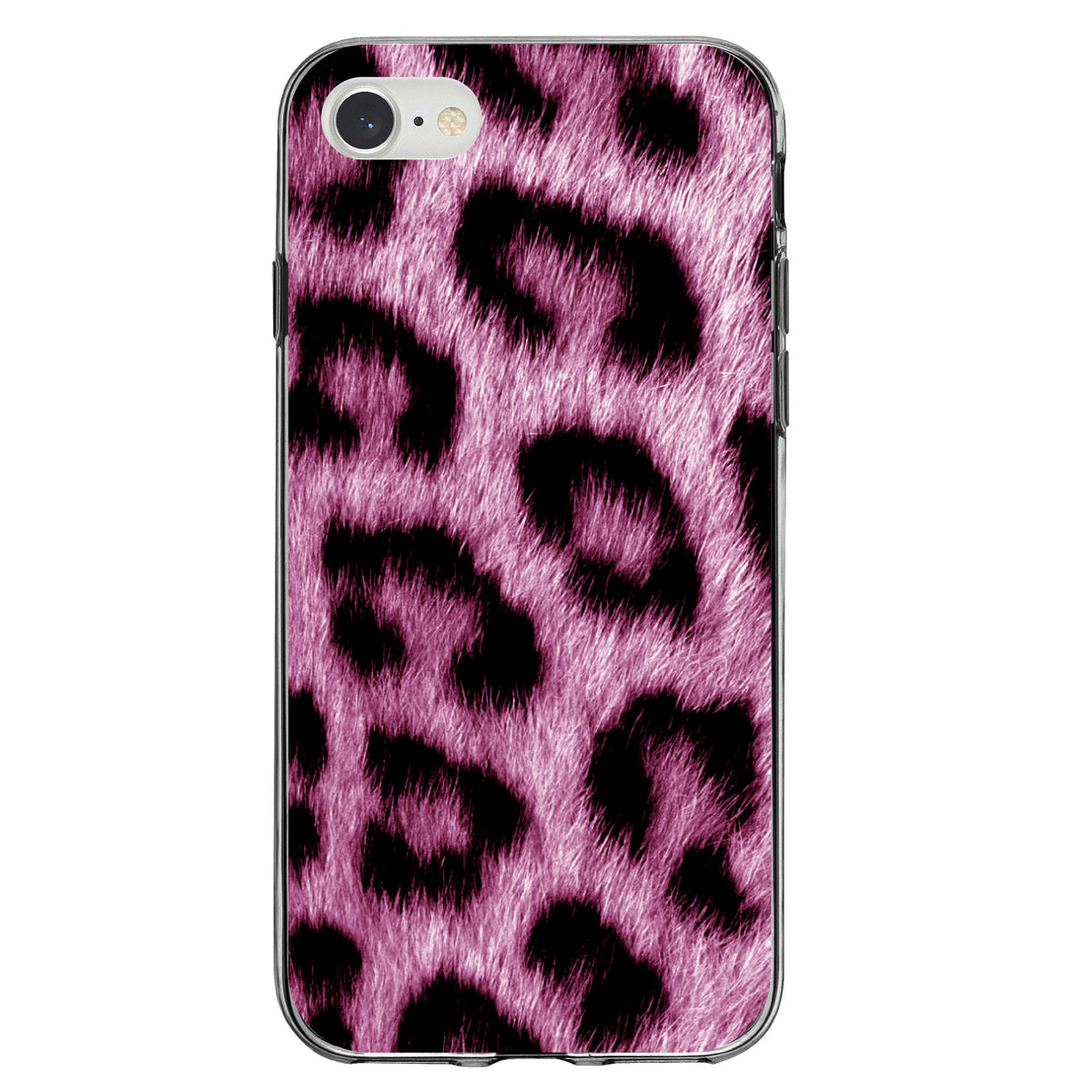 Pink Black Leopard Fur Skin Print Clear Shockproof iPhone Case, view 5