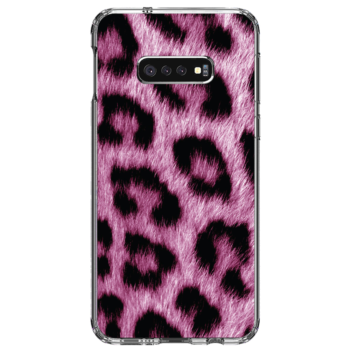 Pink Black Leopard Fur Skin Print Clear Shockproof iPhone Case, view 18