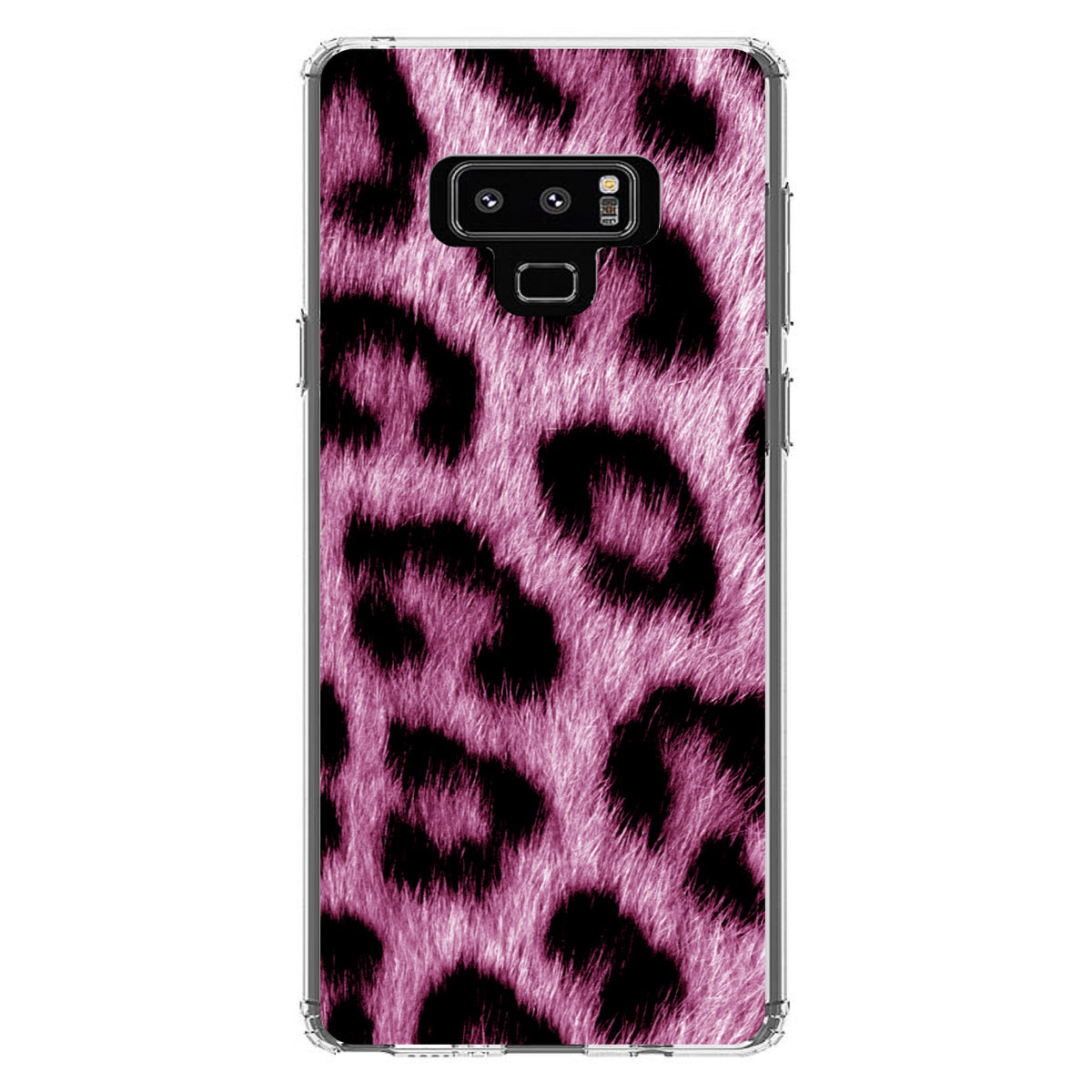 Pink Black Leopard Fur Skin Print Clear Shockproof iPhone Case, view 11