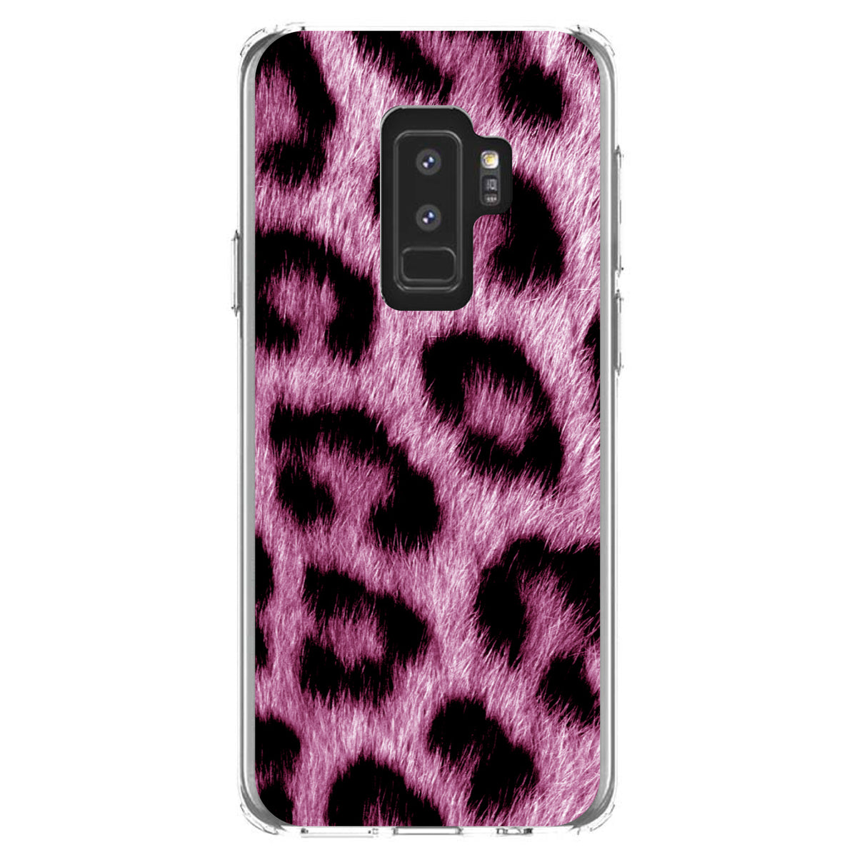Pink Black Leopard Fur Skin Print Clear Shockproof iPhone Case, view 20