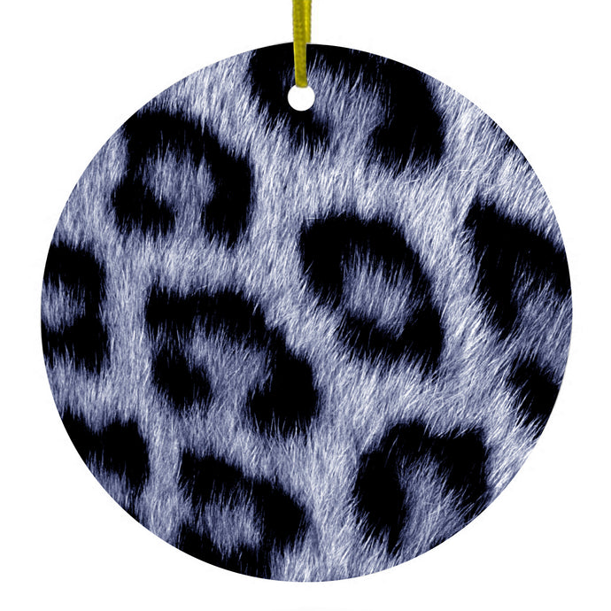 Blue Black Leopard Fur Skin Print Ceramic Ornament