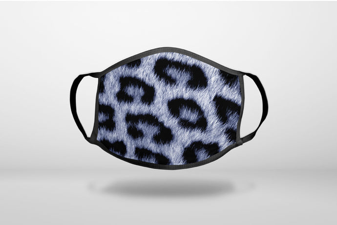 Blue Black Leopard Fur Skin Print - 3-Ply Reusable Soft Face Mask Covering, Unisex, Cotton Inner Layer