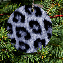 Blue Black Leopard Fur Skin Print Ceramic Ornament