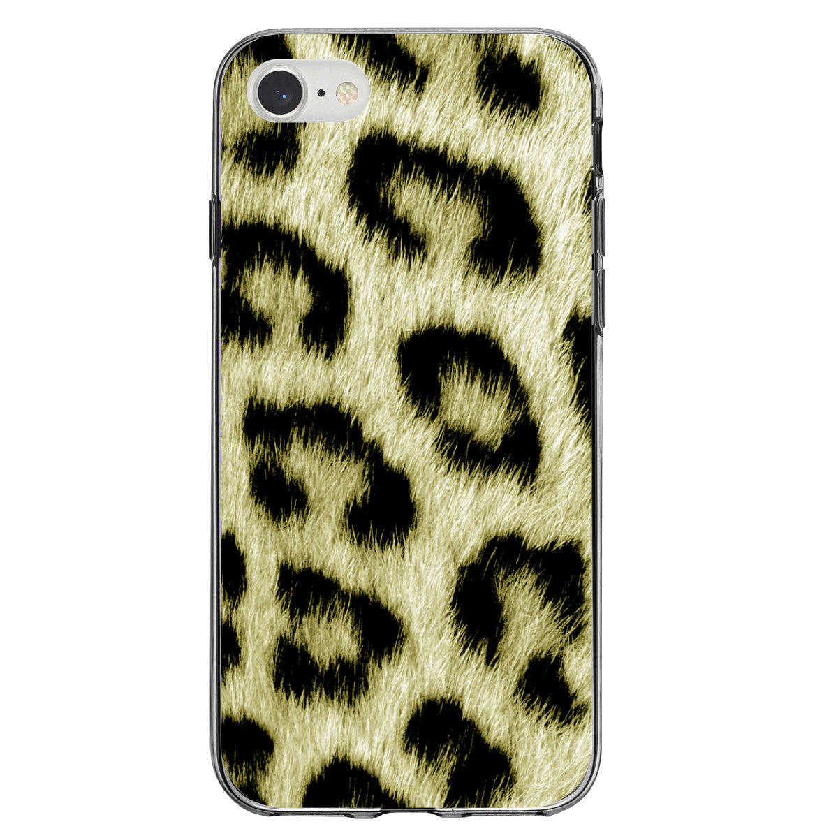 Yellow Black Leopard Fur Skin Print Clear Shockproof iPhone Case, view 5