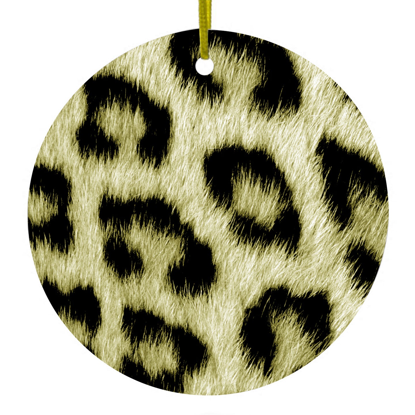 Yellow Black Leopard Fur Skin Print Ceramic Ornament
